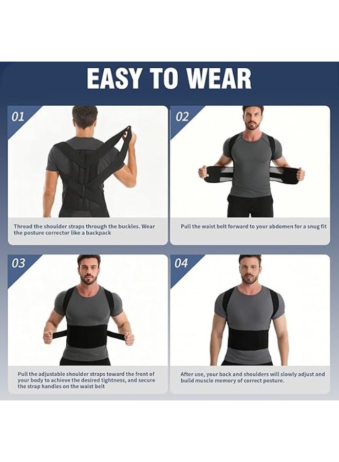 مشد تصحيح قوام الظهر الكامل للرجال، نظام "3 في 1" المطور لتخفيف آلام الظهر العلوية والمتوسطة والسفلية، دعامة قابلة للتعديل لعلاج الانحناء والأكتاف المستديرة (مقاس Large). - Image 2